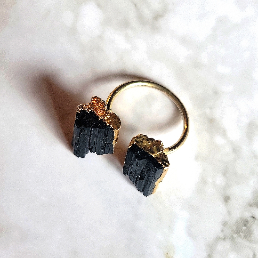 Black And Gold Adjustable Statement Ring - image 2